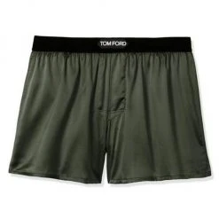 Tom Ford Stretch-Silk Logo Boxer Shorts For Men Olive Green